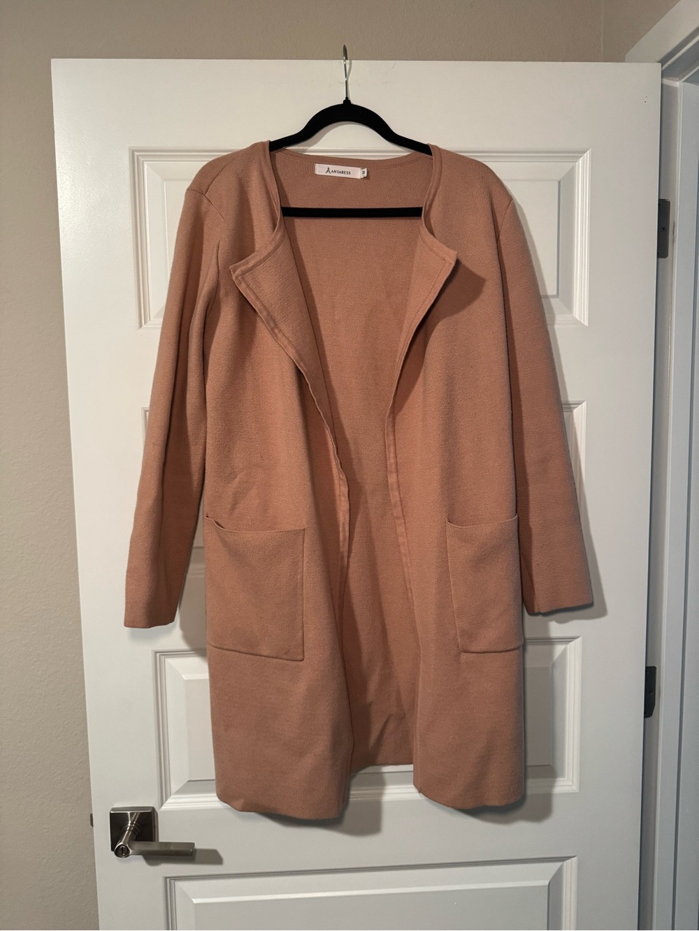 Tan Open-Front Long Cardigan Sweater